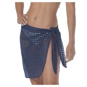 Raviya Midnight Navy Blue Eyelet Sarong Wrap Swim Cover Up Skirt L/XL NWT